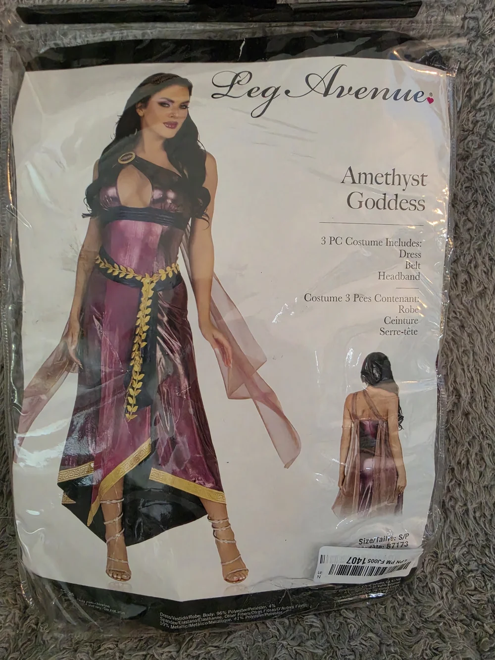 Women's 3 Pc Amethyst Goddess Costume With Sash and Headband - Picture 11 of 11